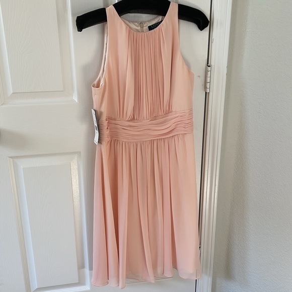 Lauren Ralph Lauren Evening Women’s Blush Pink Chiffon Gathered Dress Size 10 - Picture 1 of 11